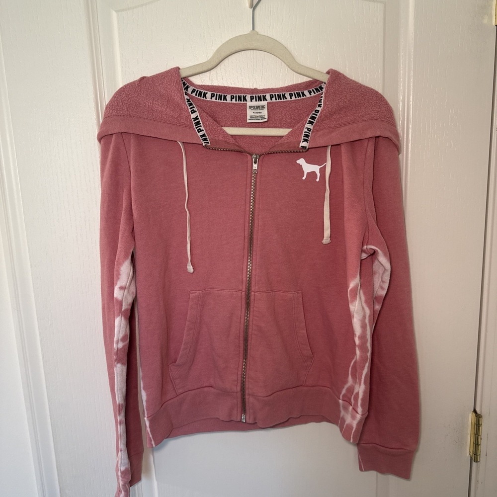 PINK Victoria's Secret Mauve Tie Dye Full Zip Hoodie Dog Logo Y2K Womens M
